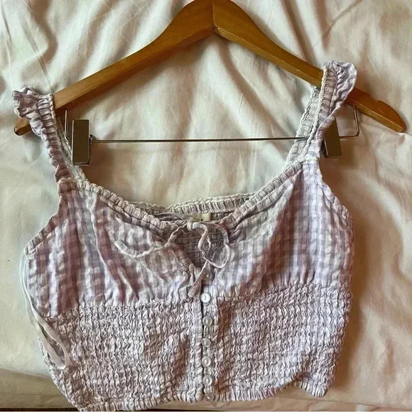 Gingham purple crop top button detail Sz small - Picture 2 of 5
